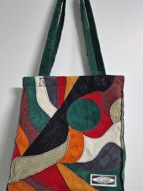 Mad JAZZIN Green MultiColor Leather Patchwork Tote Bag With Straps One Of A Kind